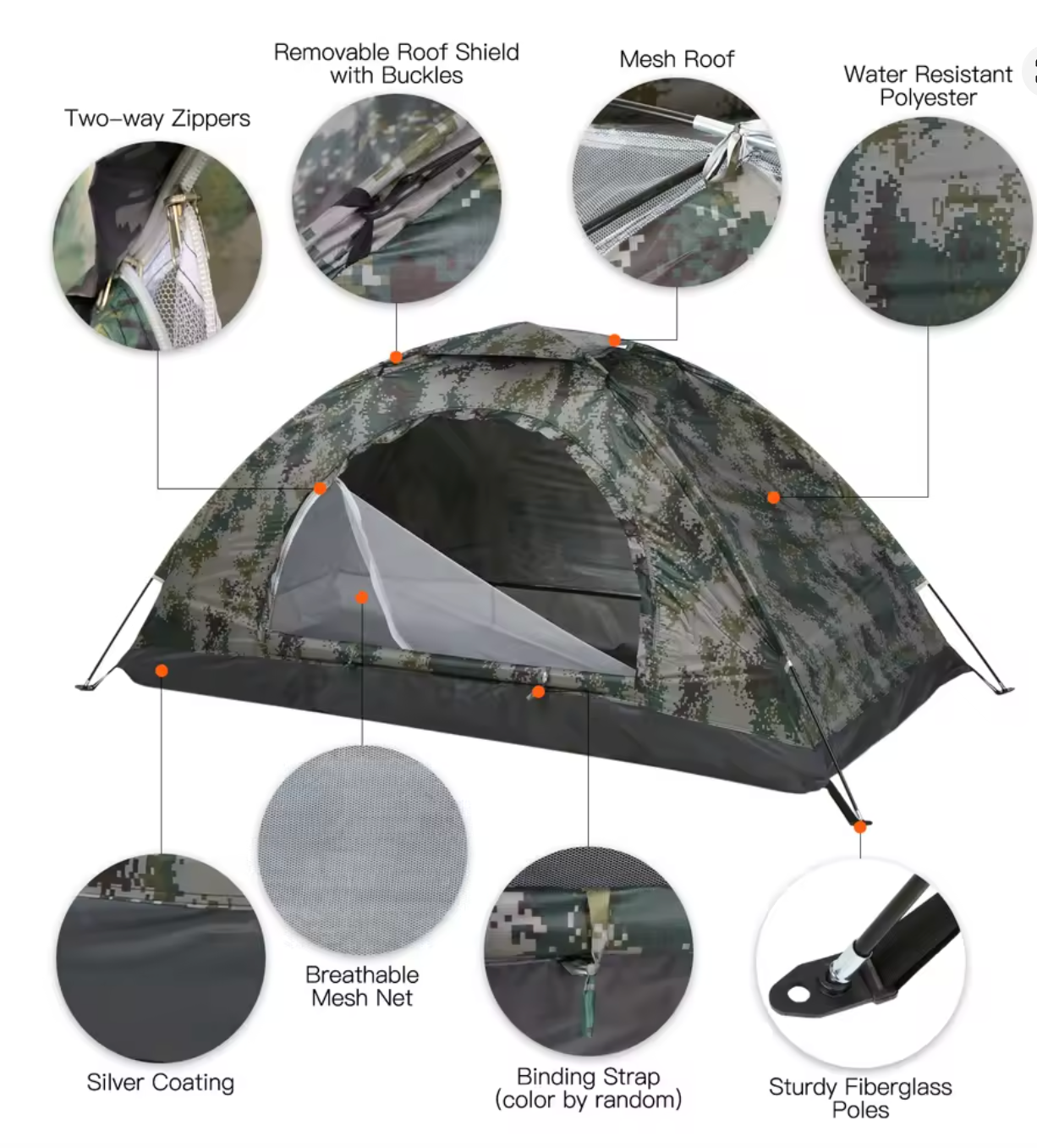 1/2 Person Ultralight Camping Tent Single Layer Portable Hiking Tent Anti-UV Coating UPF 30